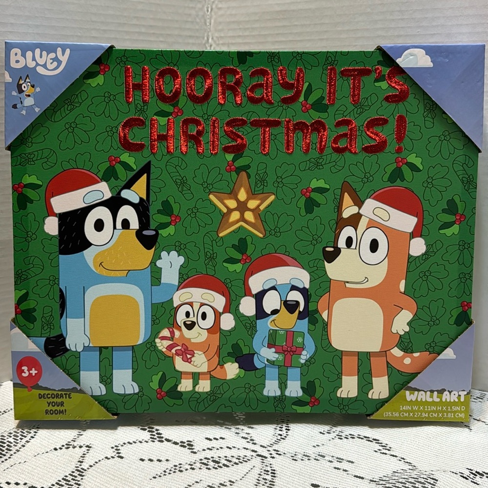 Bluey Heeler Family Hooray It’s Christmas! Wall Art 14”W x 11”H x 1.5”D